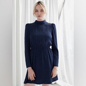 & Other Stories Mockneck Navy Mini Dress
